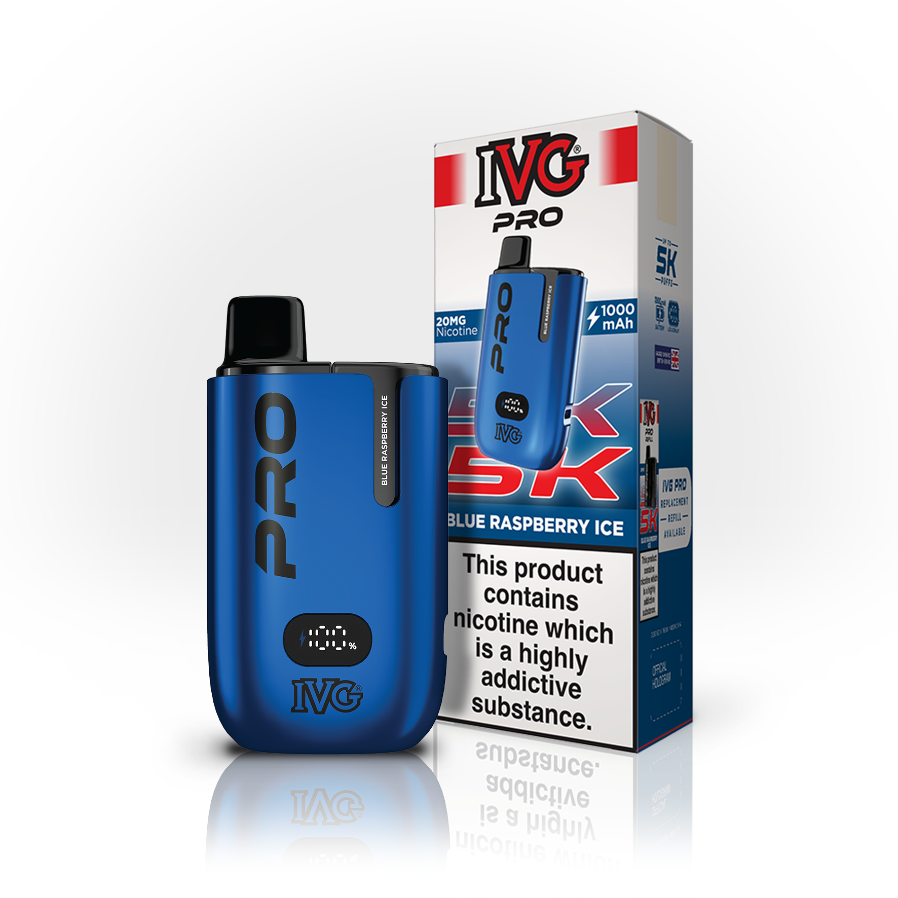 IVG Pro 5K Blue Raspberry Ice Kit Pod Rechargeable 20mg